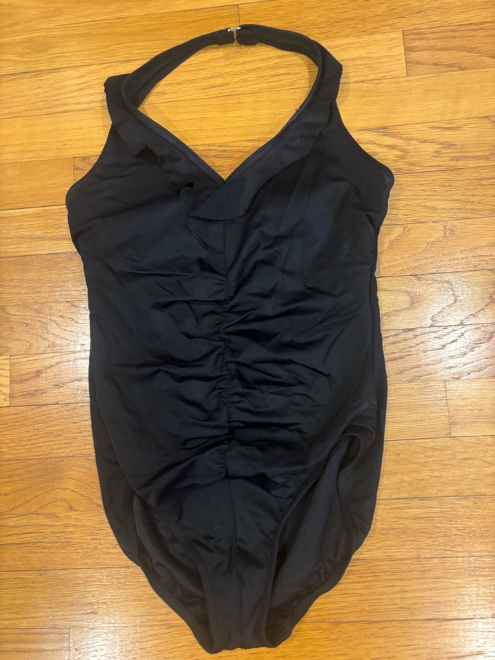 Lands End SZ 6 V Neck Ruffle One Piece Bathing Suit Swimsuit Ruching Down Front